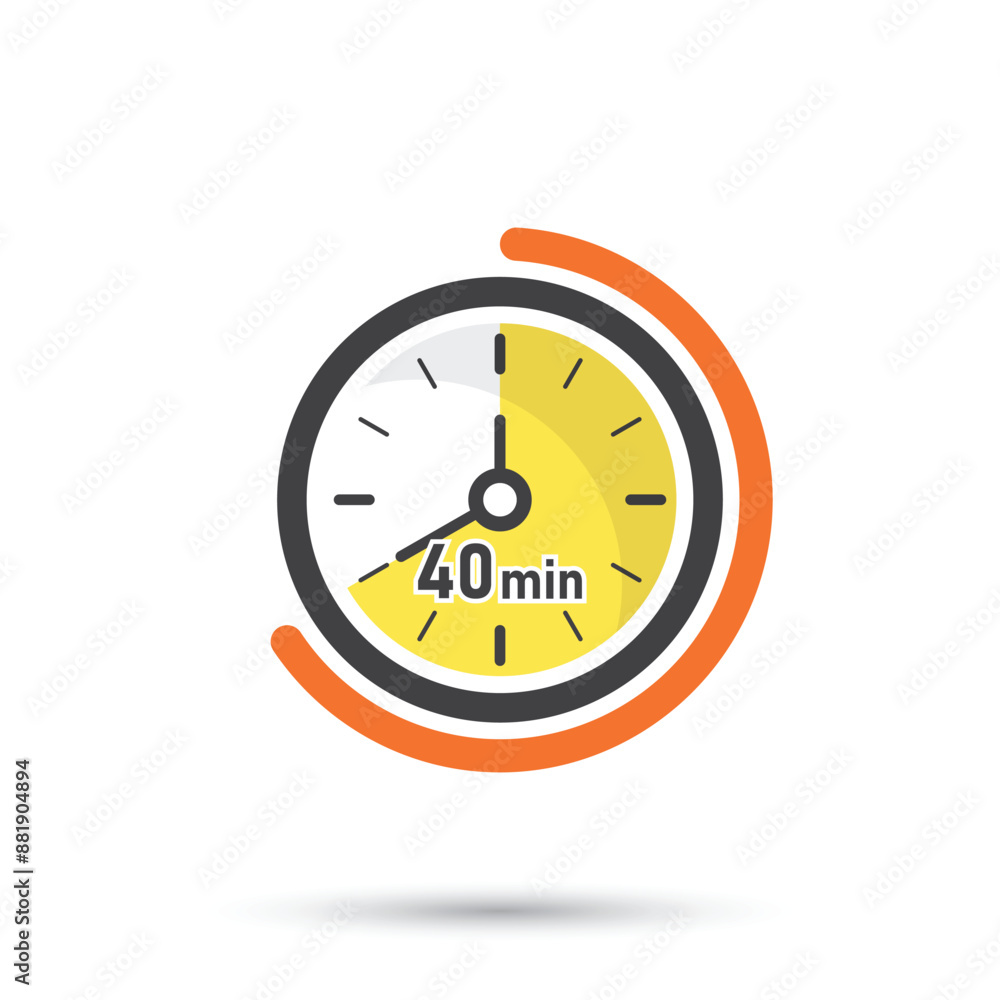 Poster 40 minutes on stopwatch icon in flat style. clock face timer vector illustration on isolated backgro