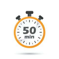 50 minutes on stopwatch icon in flat style. Clock face timer vector illustration on isolated background. Countdown sign business concept.