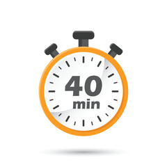 40 minutes on stopwatch icon in flat style. Clock face timer vector illustration on isolated background. Countdown sign business concept.