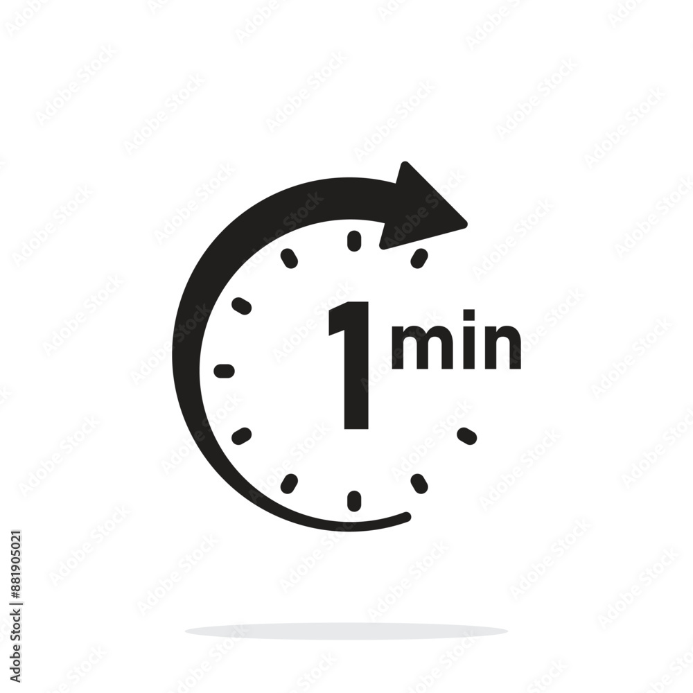 Aufkleber 1 minute on stopwatch icon in flat style. clock face timer vector illustration on isolated backgroun