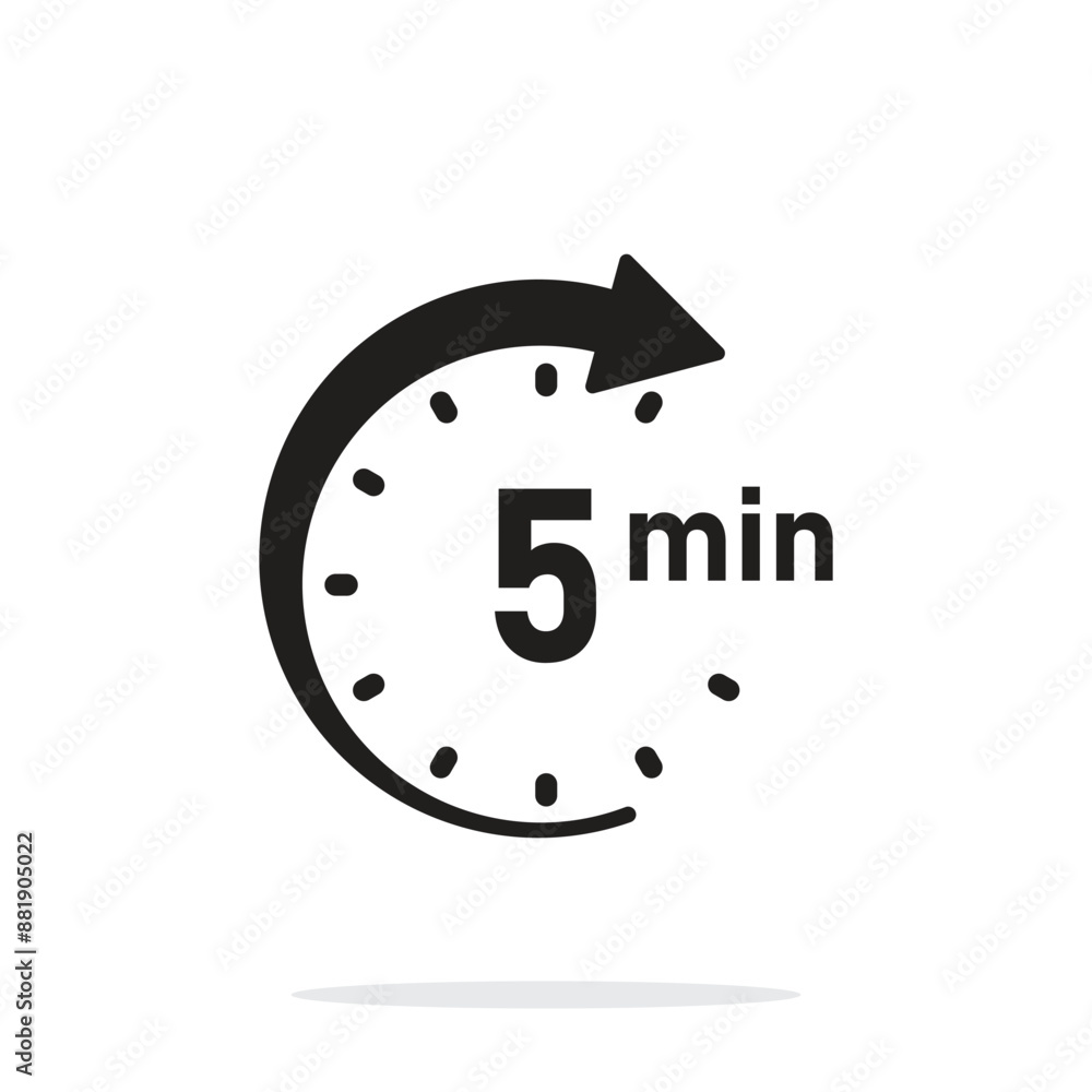 Poster 5 minutes on stopwatch icon in flat style. clock face timer vector illustration on isolated backgrou
