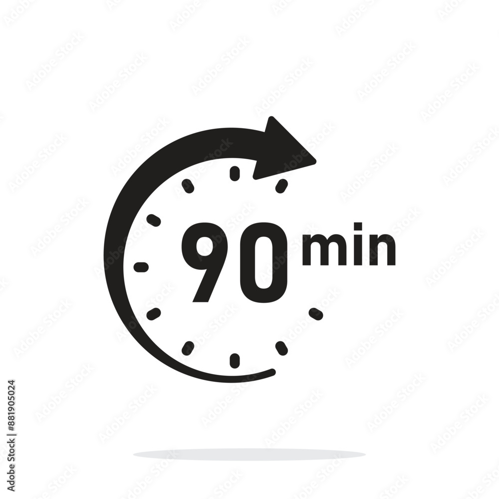 Poster 90 minutes on stopwatch icon in flat style. clock face timer vector illustration on isolated backgro