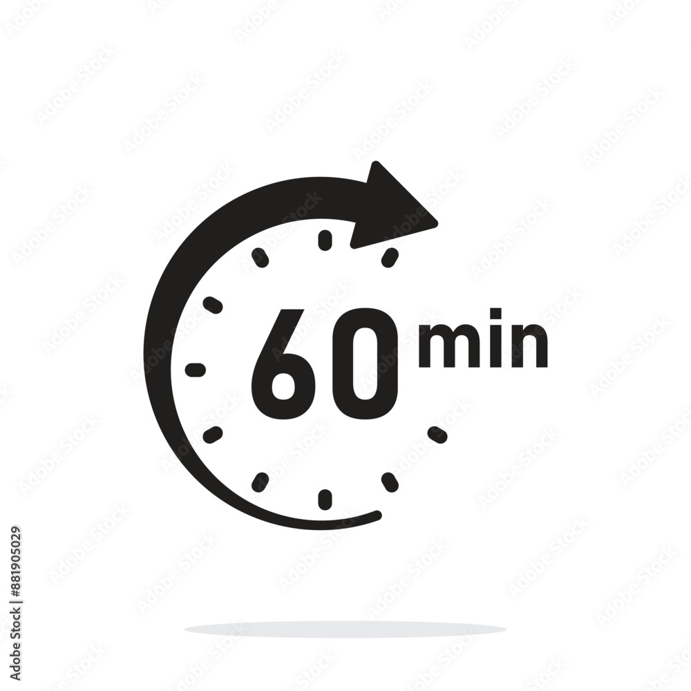 Poster 60 minutes on stopwatch icon in flat style. clock face timer vector illustration on isolated backgro