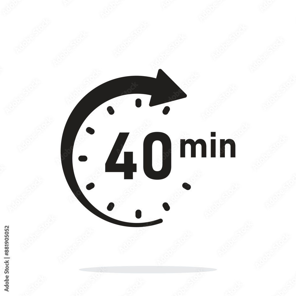 Poster 40 minutes on stopwatch icon in flat style. clock face timer vector illustration on isolated backgro