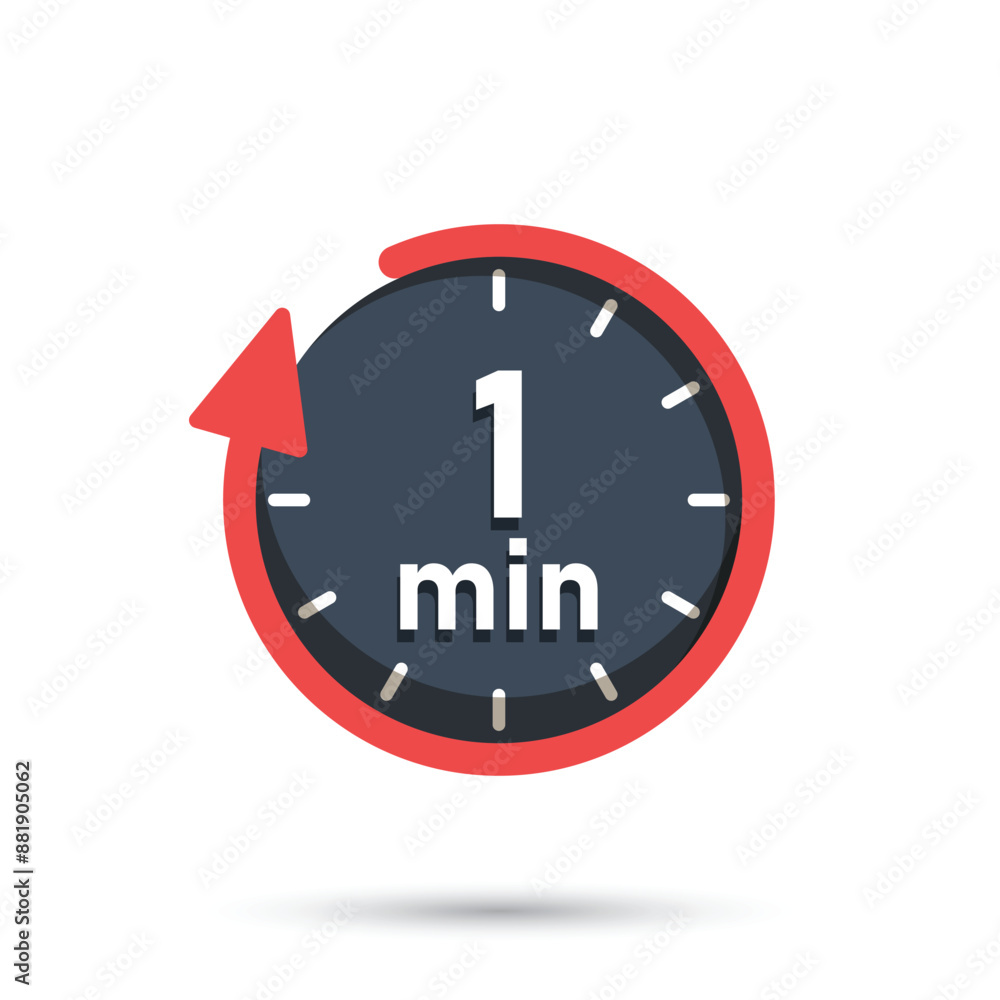 Aufkleber 1 minute on stopwatch icon in flat style. clock face timer vector illustration on isolated backgroun