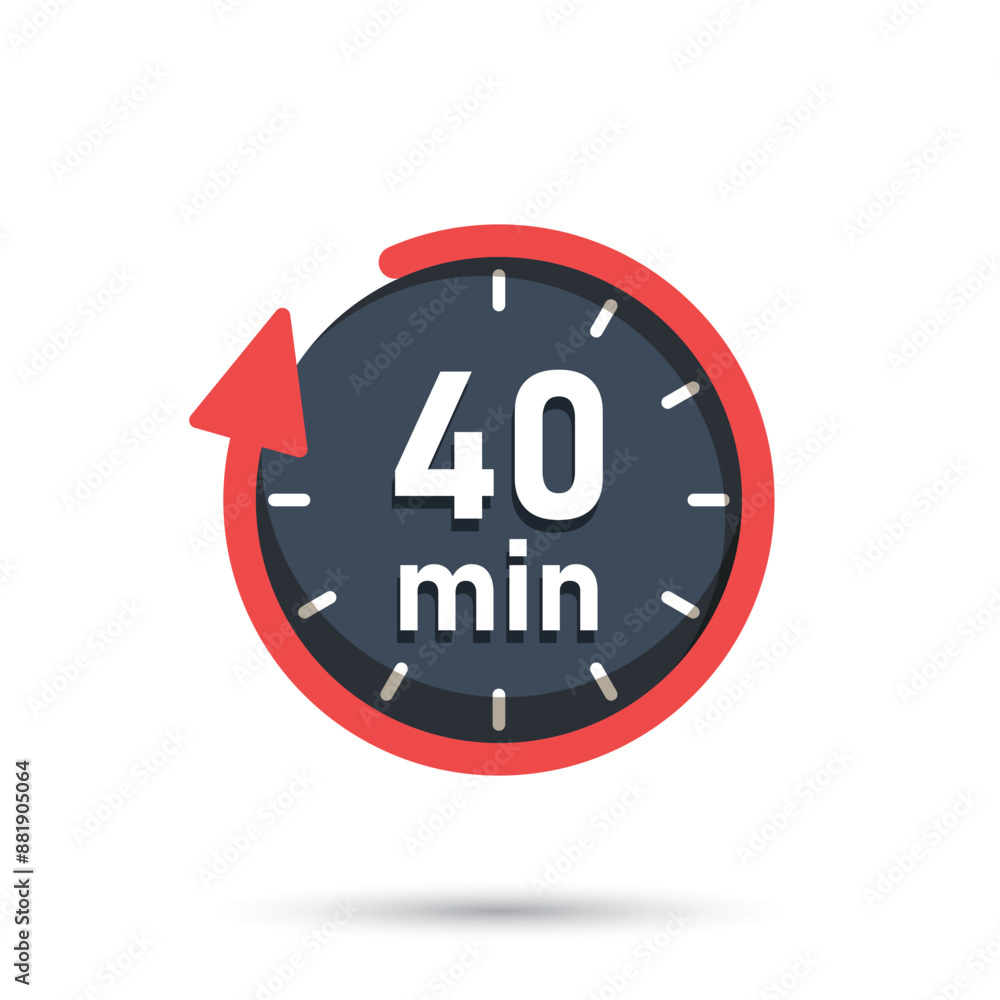Aufkleber 40 minutes on stopwatch icon in flat style. clock face timer vector illustration on isolated backgro