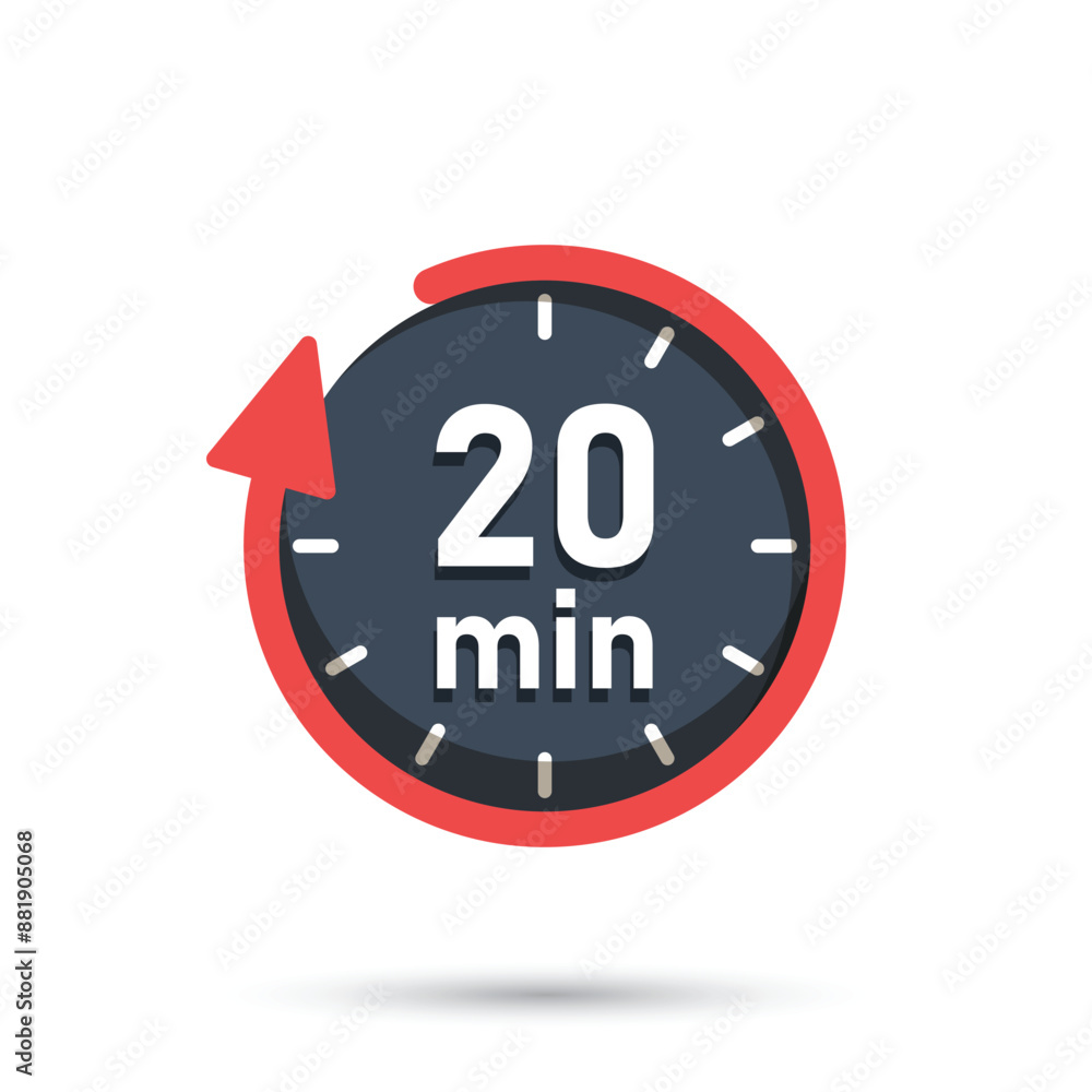 Aufkleber 20 minutes on stopwatch icon in flat style. clock face timer vector illustration on isolated backgro