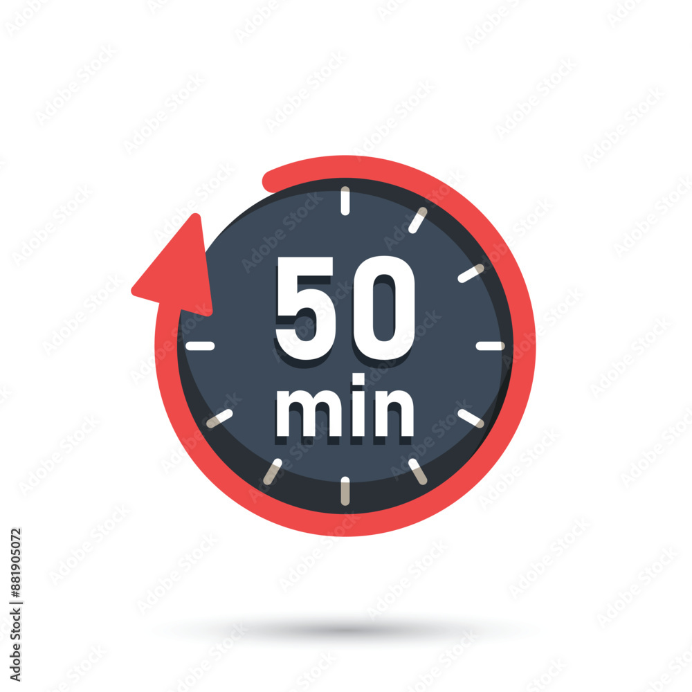 Poster 50 minutes on stopwatch icon in flat style. clock face timer vector illustration on isolated backgro