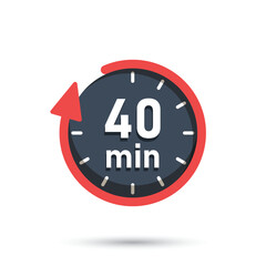 40 minutes on stopwatch icon in flat style. Clock face timer vector illustration on isolated background. Countdown sign business concept.