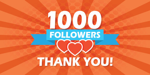 Thank you 1000 followers icon in flat style. Subscription amount vector illustration on isolated background. 1k follower sign business concept.