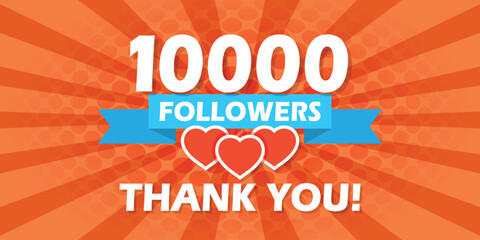 Thank you 10000 followers icon in flat style. Subscription amount vector illustration on isolated background. 10k follower sign business concept.