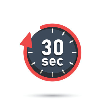 30 seconds on stopwatch icon in flat style. Clock face timer vector illustration on isolated background. Countdown sign business concept.