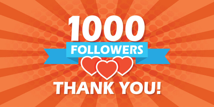Thank you 1000 followers icon in flat style. Subscription amount vector illustration on isolated background. 1k follower sign business concept.