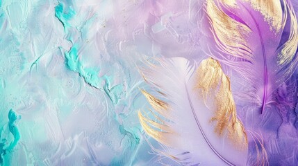 Elegant wallpaper with feather textures in bright Holi-inspired colors