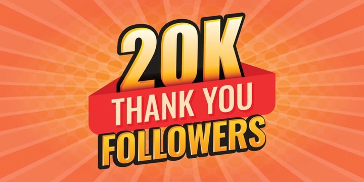 Thank you 20000 followers icon in flat style. Subscription amount vector illustration on isolated background. 20k follower sign business concept.