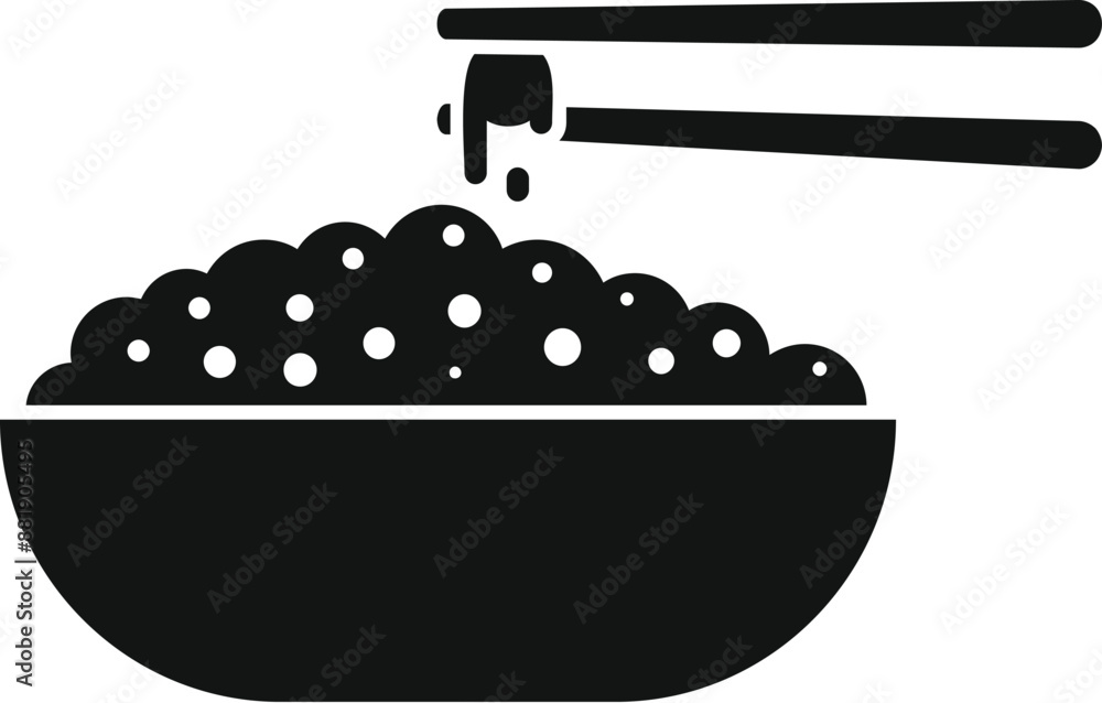 Canvas Prints black glyph icon for eating rice with chopsticks from bowl, traditional asian food