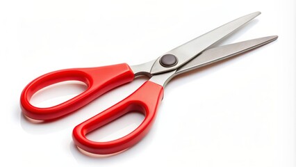 Close-up of a pair of kitchen scissors with sharp blades isolated on white.