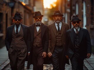 intage Mafia Gang in Suits at Night