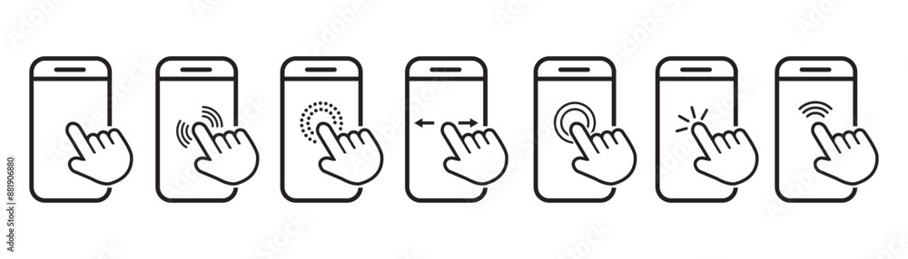 Poster hand touch screen smartphone. mobile phone touch screen icon. smartphone with cursor click on screen