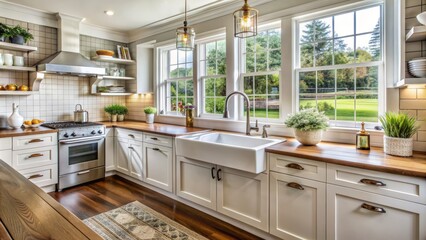 Full view of a kitchen with a farmhouse sink.