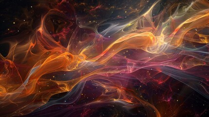 Wisp-like smoke trails in amber and crimson set against a starry backdrop