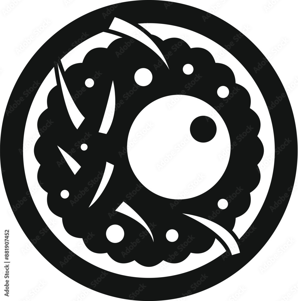 Poster big eye observing from a round frame, icon in simple style