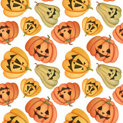halloween seamless pattern with orange pumpkins on transparent background. halloween theme wrapping paper, fabrics print design