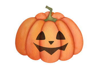 watercolor orange pumpkin. cute halloween symbol illustration  isolated on transparent background. clip art and cut out design element