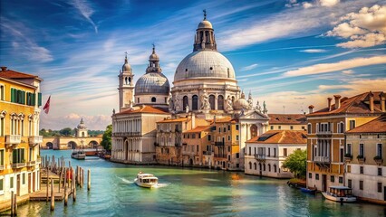Naklejka premium Historic church with stunning domed architecture surrounded by canals in Venice, Italy, Venice