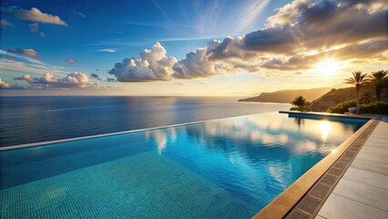 Fototapeta premium Infinity pool overlooking stunning ocean vista, infinity pool, ocean view, luxury, vacation, relaxation, tranquility, resort