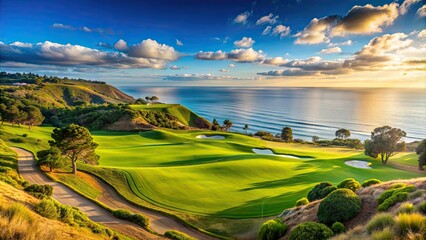 Golf course at Torrey Pines with panoramic ocean view in La Jolla, California , Golf, course, Torrey Pines, Pacific Ocean