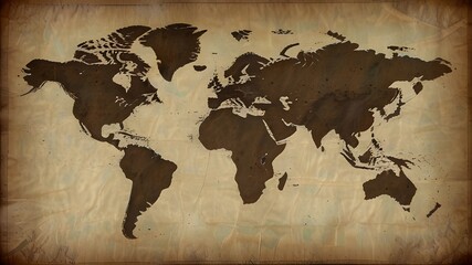 world map silhouete on old paper surface Generative AI