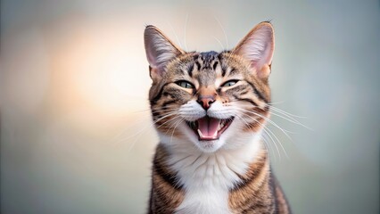Obraz premium Happy and cute cat laughing , Joyful, adorable, feline, pet, humor, amusement, cheerful, playful, laughter, funny