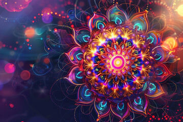 Brightly colored mandala for meditation, featuring intricate patterns and vivid hues, designed to inspire tranquility and focus