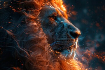 Naklejka premium Astrological Leo: a lion with a galaxy-inspired mane and sparkling celestial features