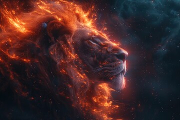 Astrological Leo: a lion with a galaxy-inspired mane and sparkling celestial features