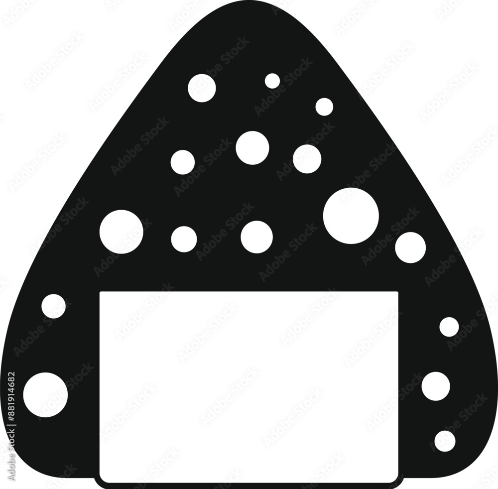 Sticker Black and white icon of a traditional japanese onigiri rice ball, often enjoyed as a quick and tasty snack or meal