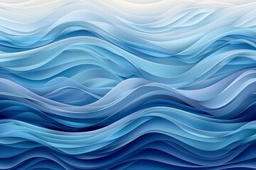 Fototapeta premium Abstract illustration of layered, wavy lines in varying shades of blue, creating a flowing oceanic effect