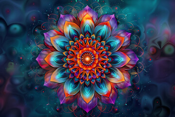Brightly colored mandala for meditation, featuring intricate patterns and vivid hues, designed to inspire tranquility and focus