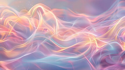 Wallpaper with fluid pastel waves soft luminous glow and subtle shimmering particles
