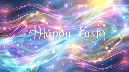 Fototapeta premium Enchanting background with pastel waves twinkling lights and 'Happy Easter'