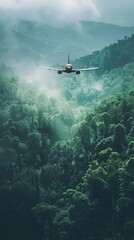 Fototapeta premium Serene Landscape Illustrating Eco-Friendly Tourism and Green Aviation, Emphasizing Sustainable Practices in the Travel Industry.