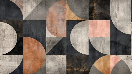 Abstract Geometric Retro Background with Modern Cement Texture for Wallpaper or Ceramic Tile Design