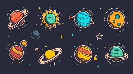 Cute cartoon planets in space.
