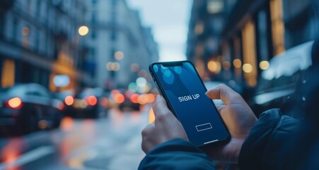 Smartphone Displaying SIGN UP Screen with Emphasis on Mobile Verification and User Registration Process, Highlighting Modern Online Security and Accessibility.