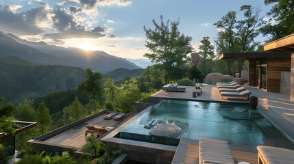 Luxury spa retreat in mountains with hot springs