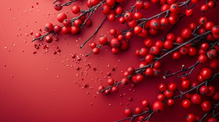 Red Envelopes with blank empty card on red background, flat lay minimal, Chinese New Year celebration