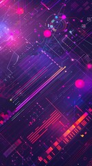 Obraz premium Abstract Julia programming language concept dynamic illustration with bytecode and data charts on a vibrant purple background, symbolizing advanced data analysis and computing power.