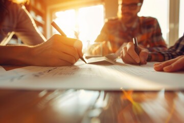 Happy Couple Signing Mortgage Documents for New Home in a Bright Modern Office