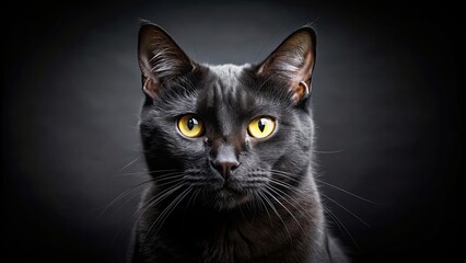 Obraz premium Sleek black cat with piercing yellow eyes, feline, pet, domestic, animal, fur, cute, mysterious, Halloween, superstition